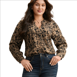 Silhouette Floral Print Notched Frill Trim Button Up Blouse Size 18-20